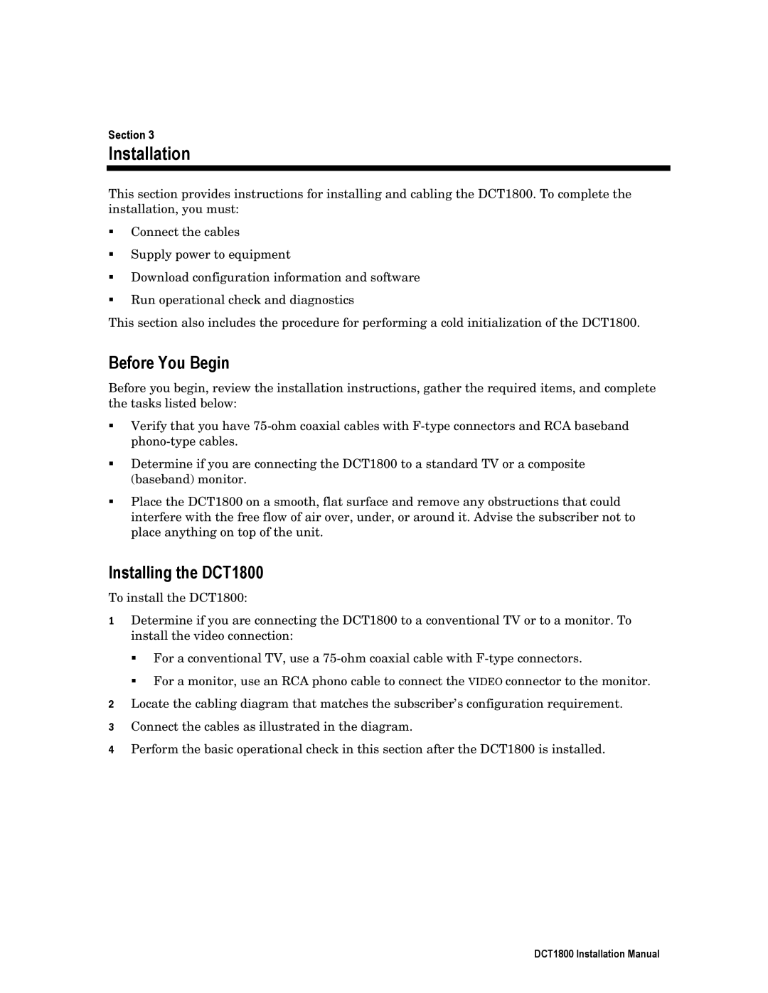 Motorola installation manual Installation, Before You Begin, Installing the DCT1800 