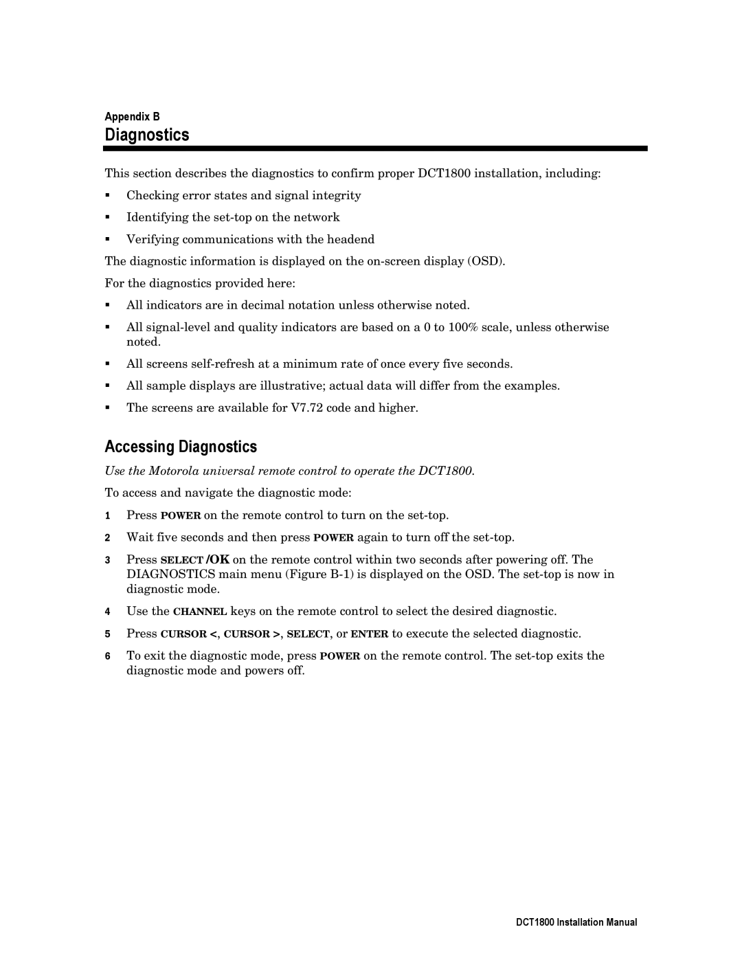 Motorola DCT1800 installation manual Accessing Diagnostics 