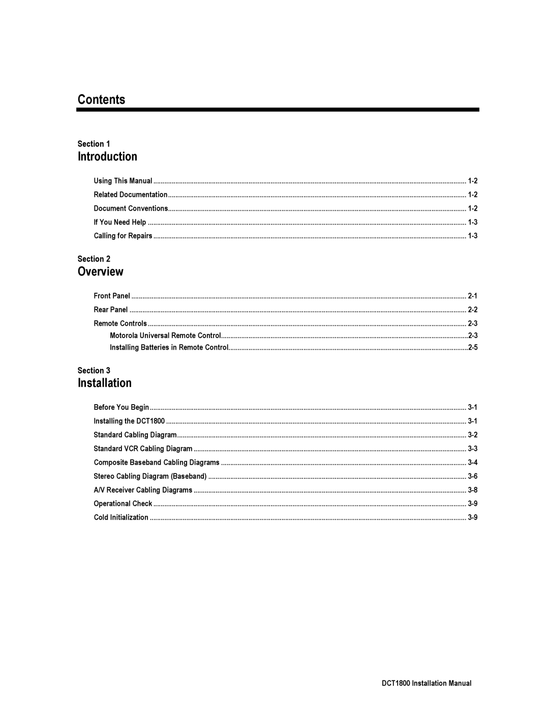 Motorola DCT1800 installation manual Contents 