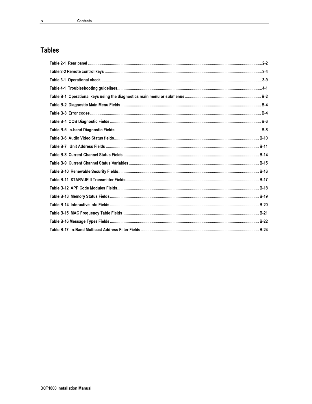 Motorola DCT1800 installation manual Tables 