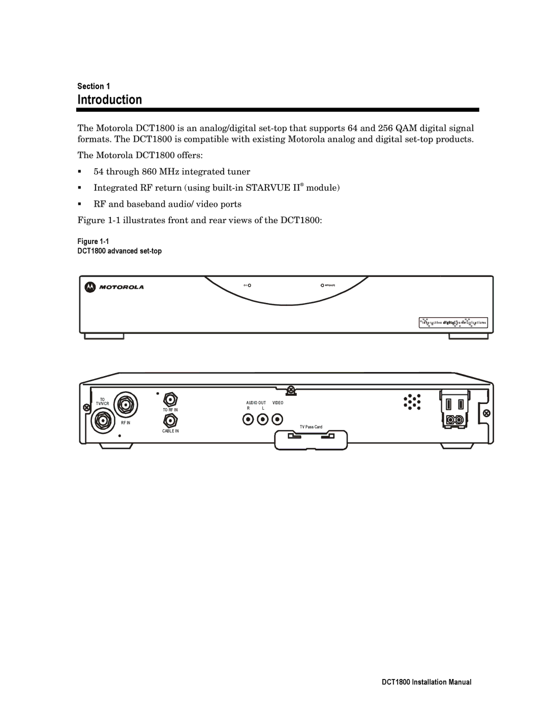 Motorola installation manual Introduction, DCT1800 advanced set-top 