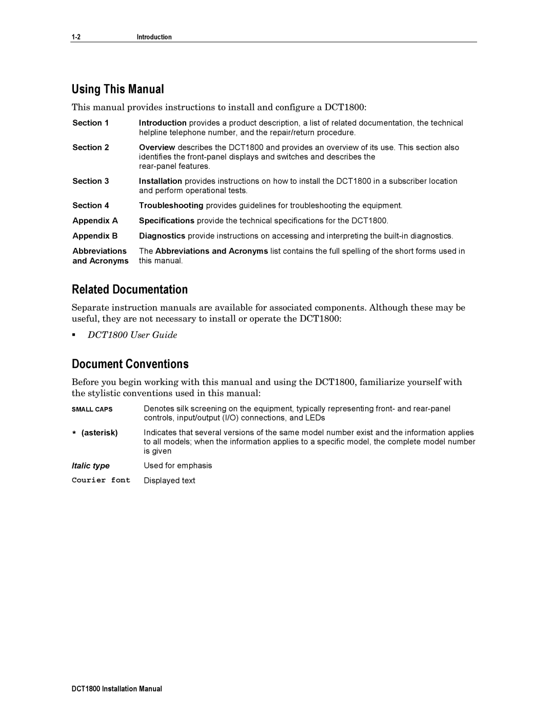 Motorola DCT1800 installation manual Using This Manual, Related Documentation, Document Conventions 