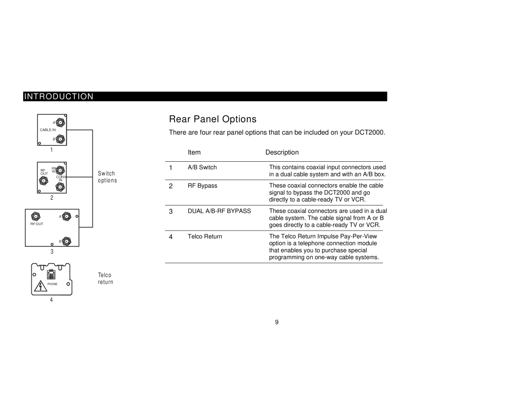 Motorola DCT2000 manual Rear Panel Options, RF Bypass 