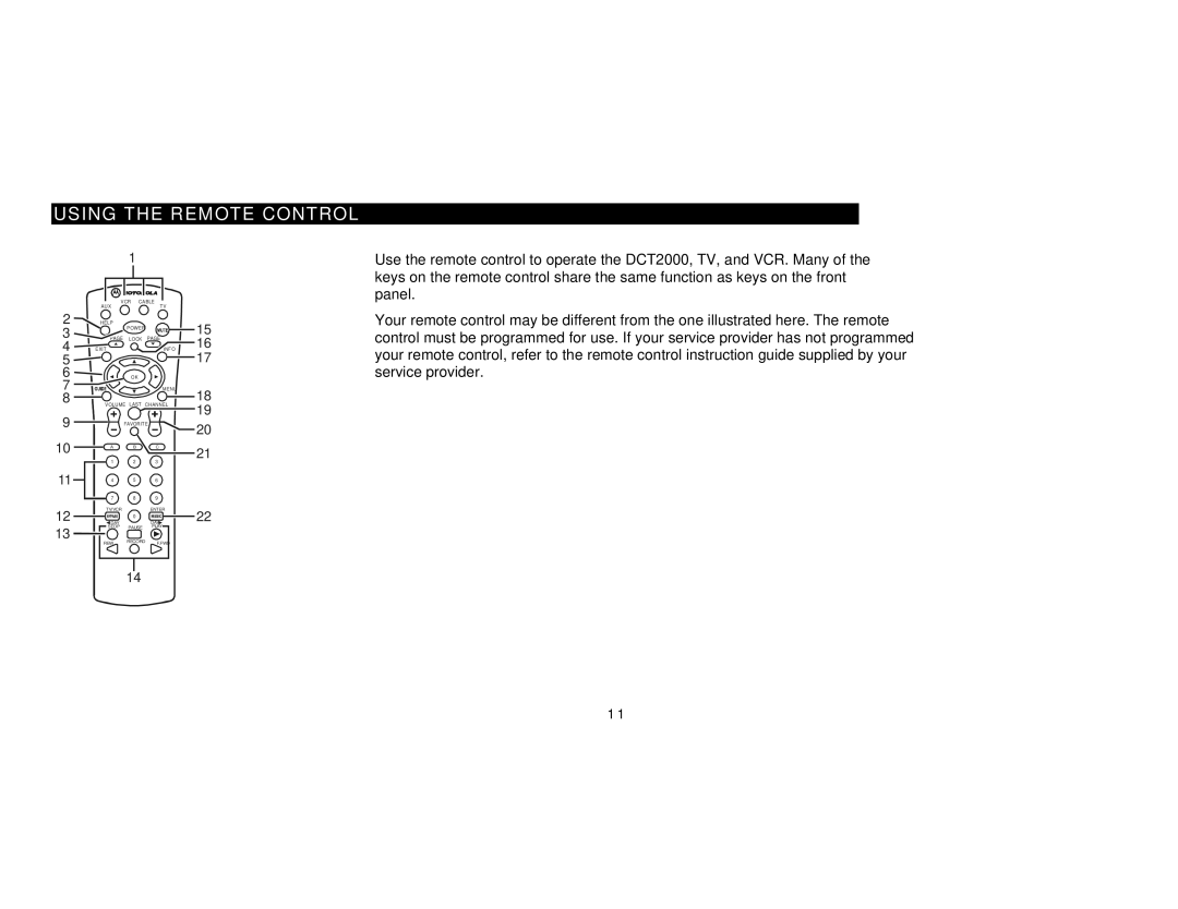 Motorola DCT2000 manual Using the Remote Control 