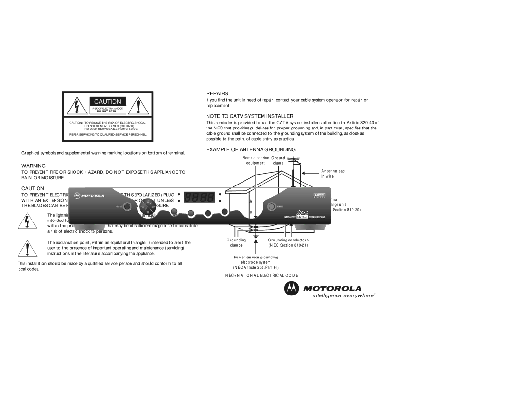 Motorola DCT2000 manual Repairs 