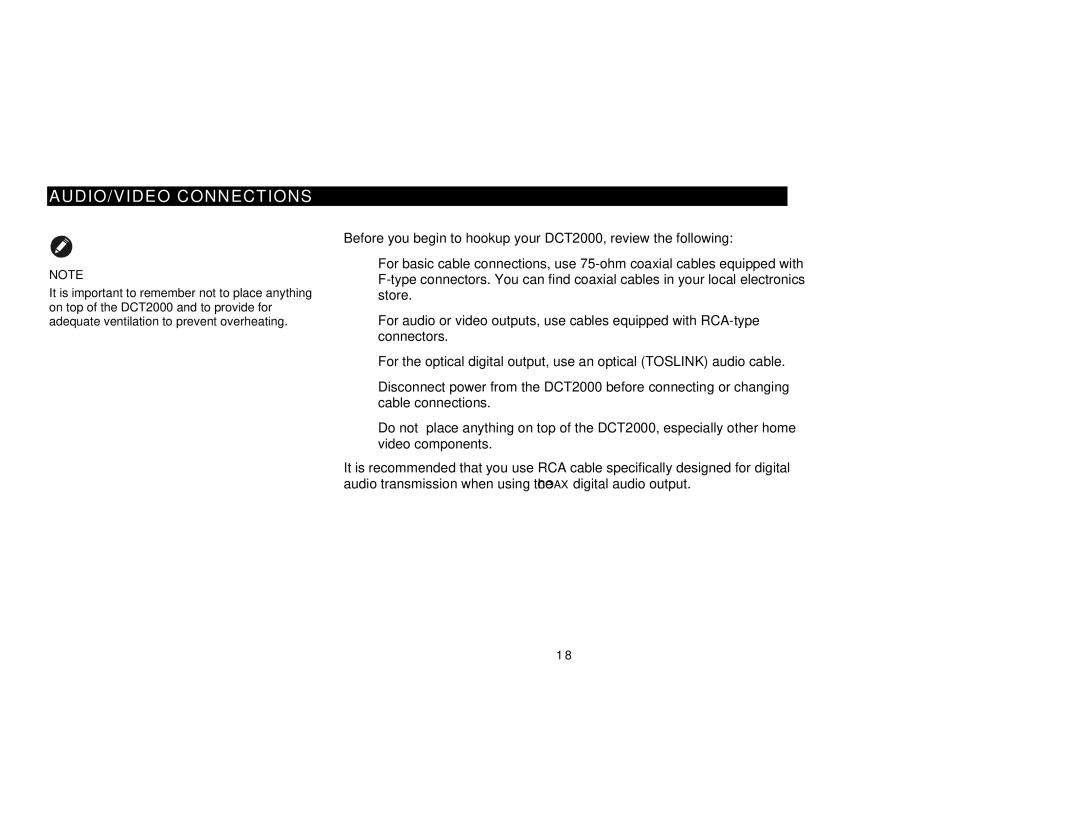 Motorola DCT2000 manual AUDIO/VIDEO Connections 