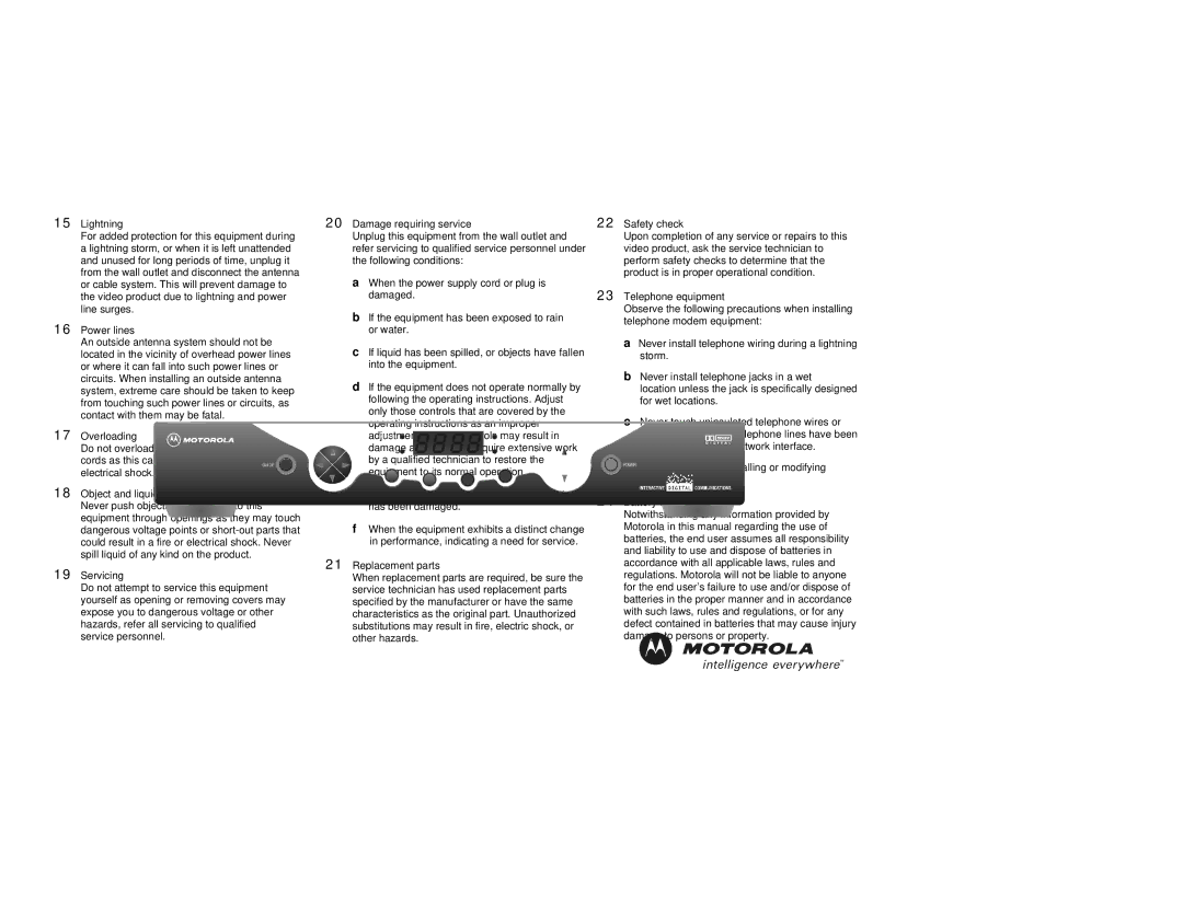 Motorola DCT2000 manual Lightning 