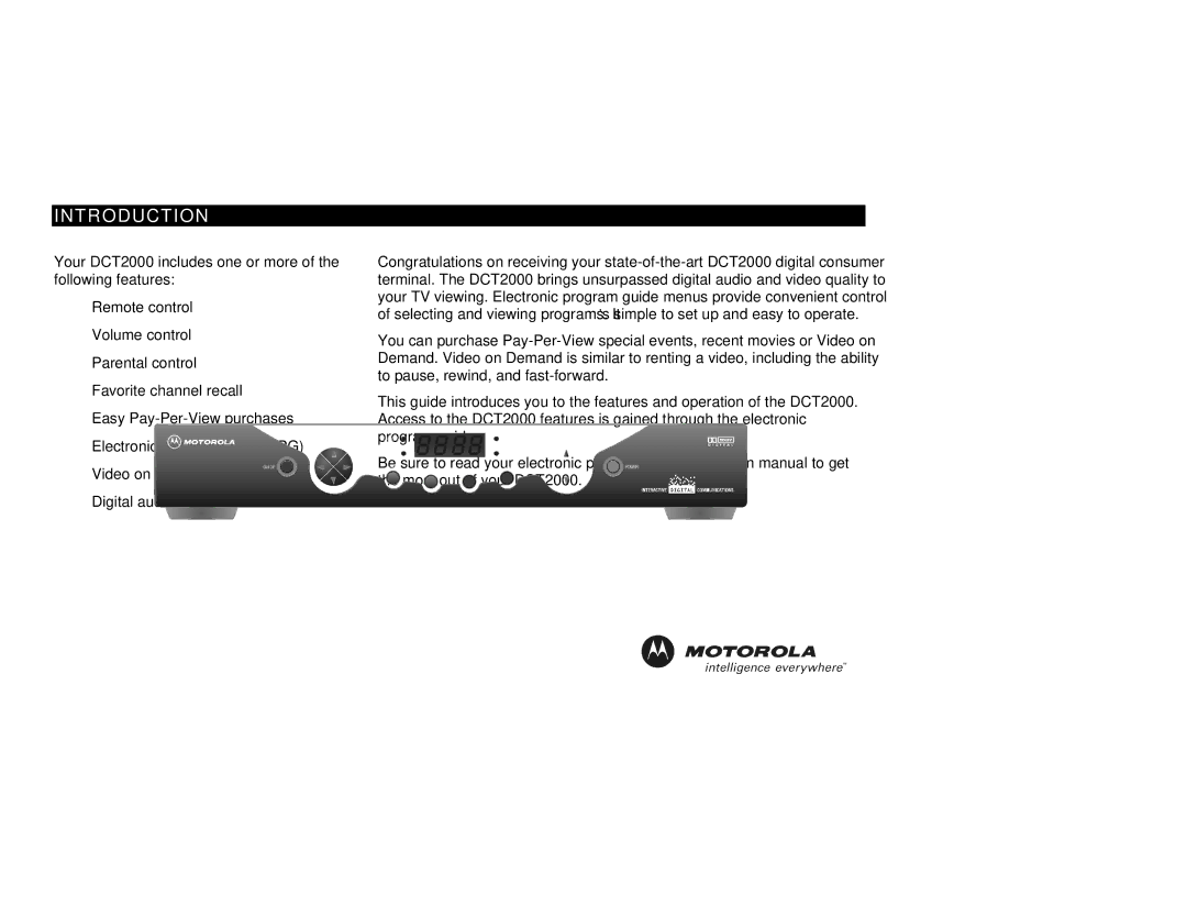 Motorola DCT2000 manual Introduction 