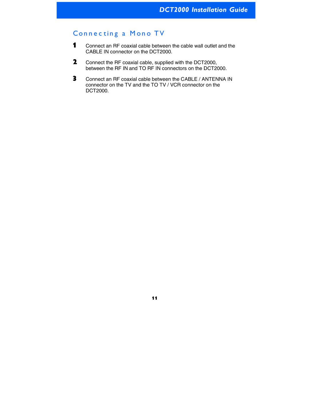 Motorola DCT2000 manual Connecting a Mono TV 