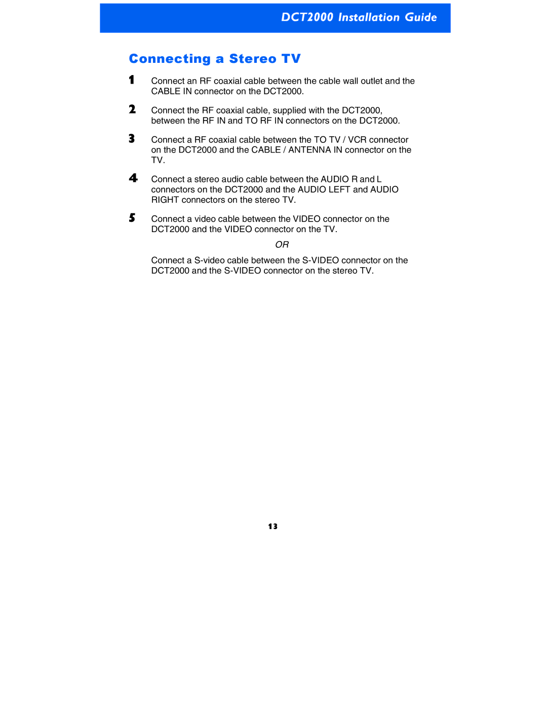 Motorola DCT2000 manual Connecting a Stereo TV 