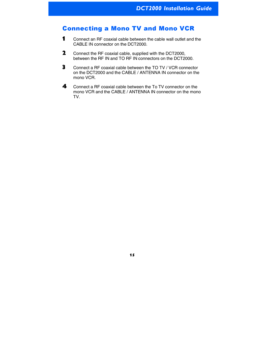 Motorola DCT2000 manual Connecting a Mono TV and Mono VCR 