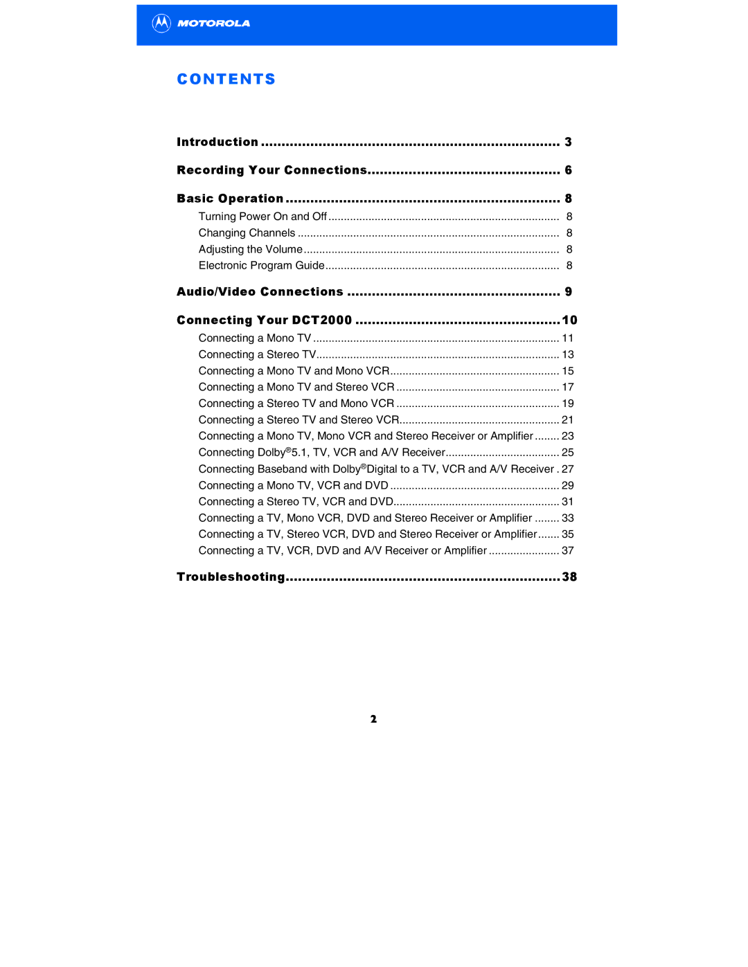 Motorola DCT2000 manual Contents 