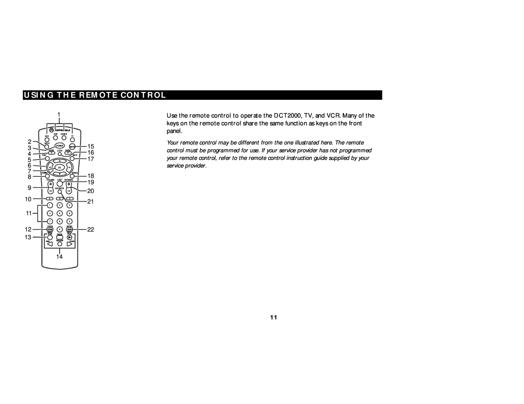 Motorola DCT2000 manual Using The Remote Control 