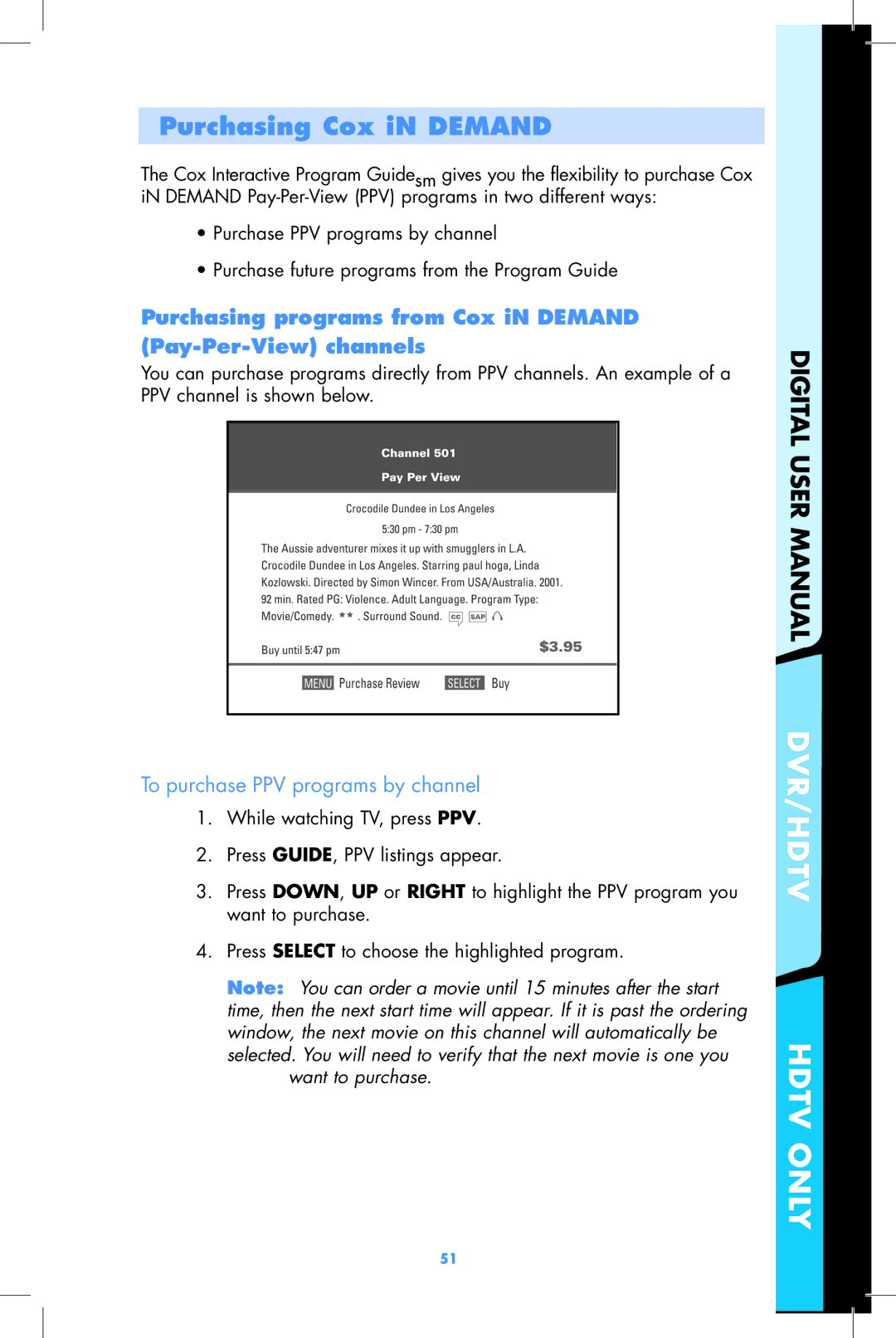 Motorola DCT2500, DCT2000 user manual Purchasing Cox iN Demand, To purchase PPV programs by channel 