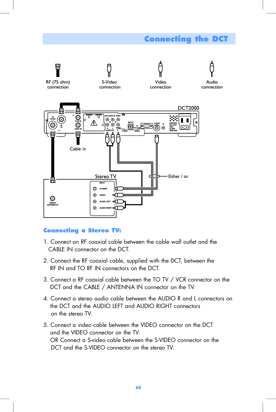 Motorola DCT2000, DCT2500 user manual Connecting a Stereo TV 