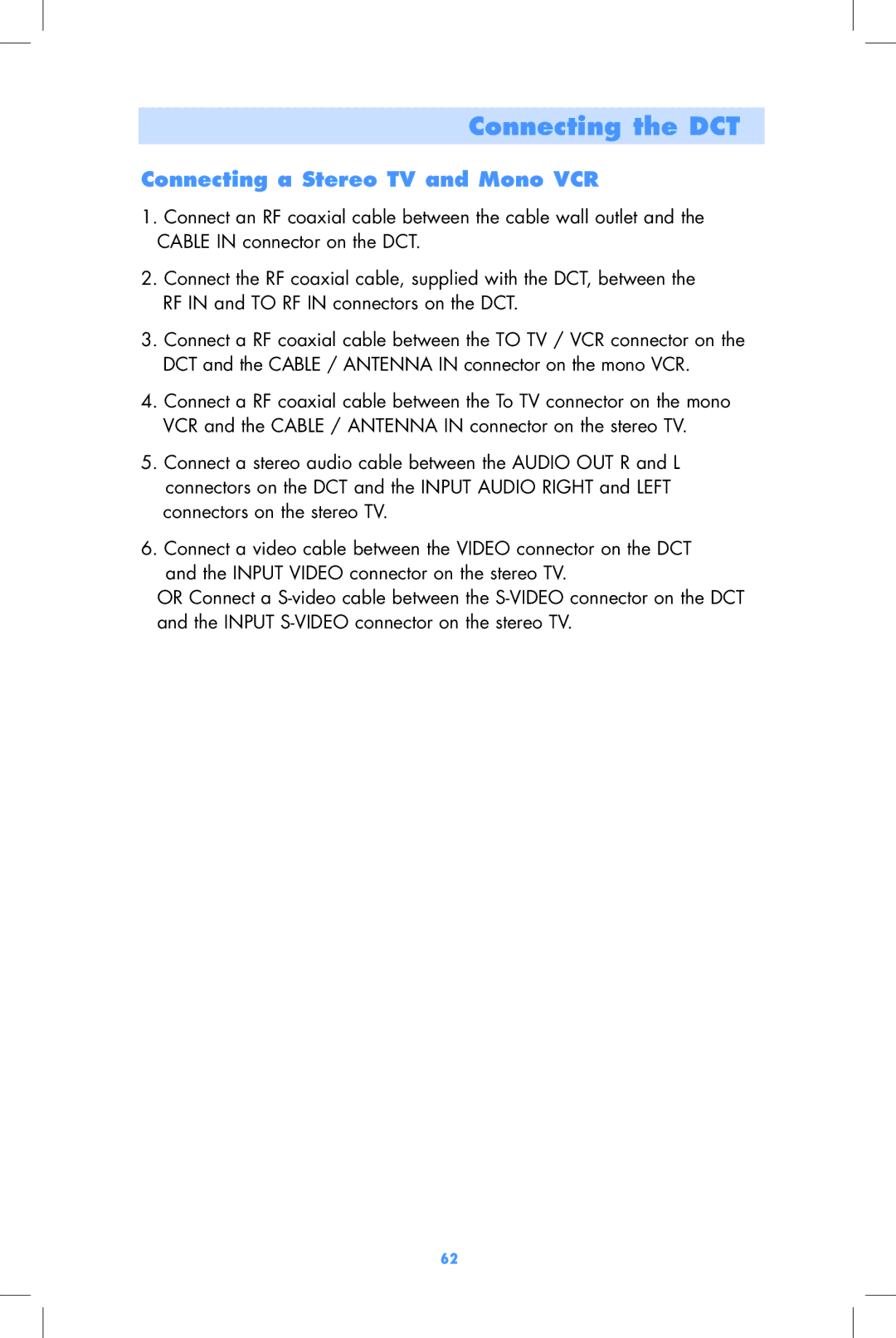 Motorola DCT2000, DCT2500 user manual Connecting a Stereo TV and Mono VCR 