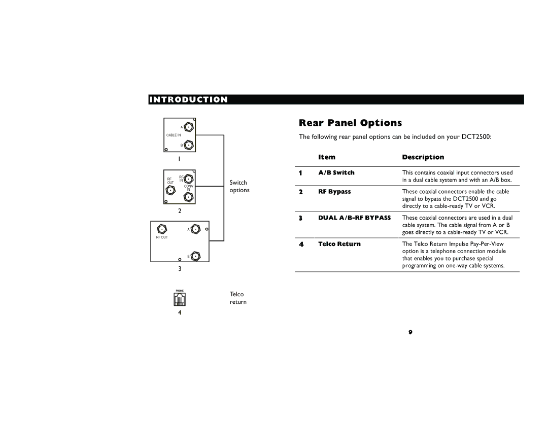 Motorola DCT2500 manual OÉ~ê=m~åÉä=léíáçåë=, =pïáíÅÜ=, Oc=óé~ëë=, Ari=LJoc=vmpp=, QÉäÅç=oÉíìêå= 