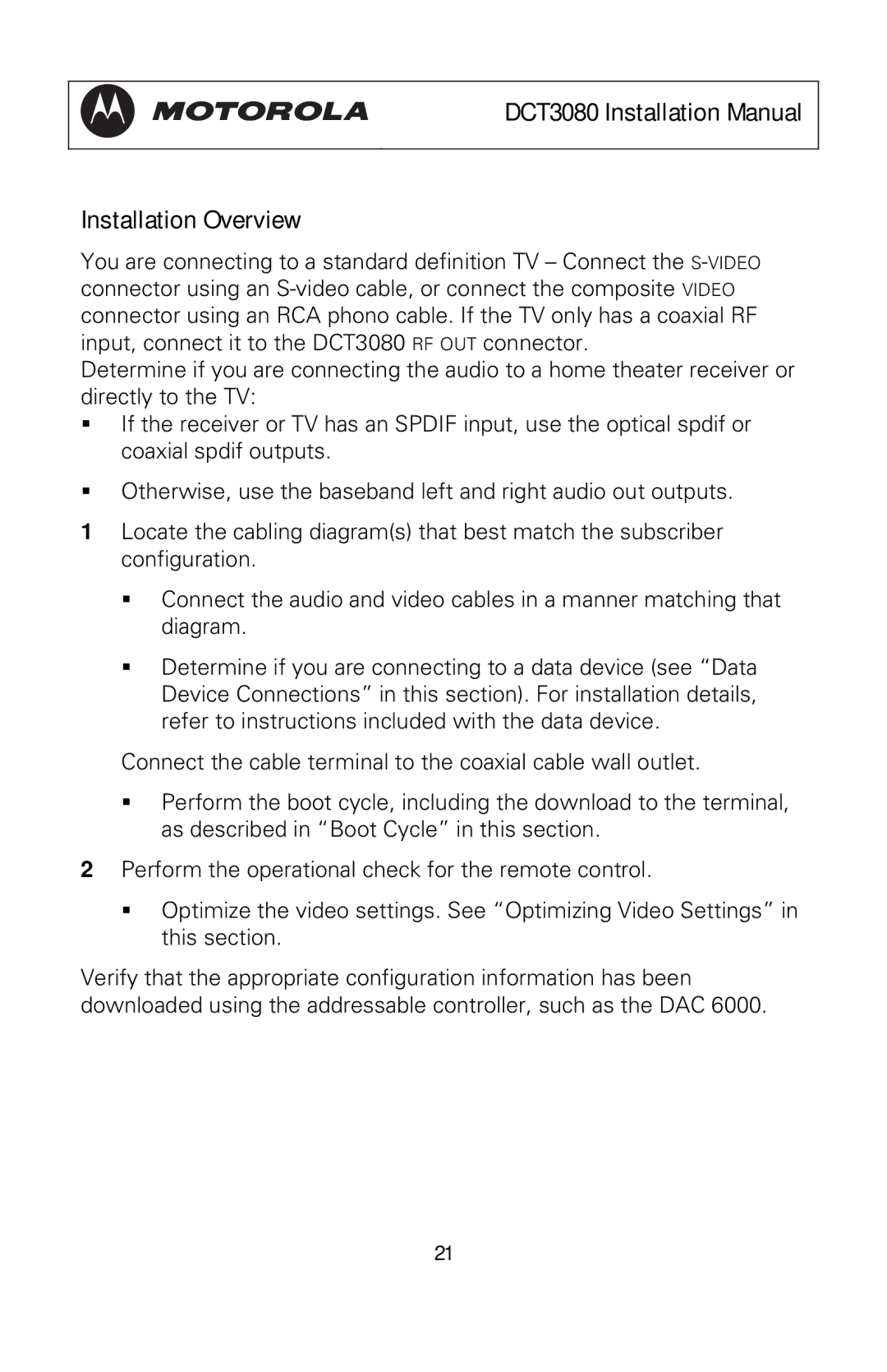 Motorola manual DCT3080 Installation Manual Installation Overview 