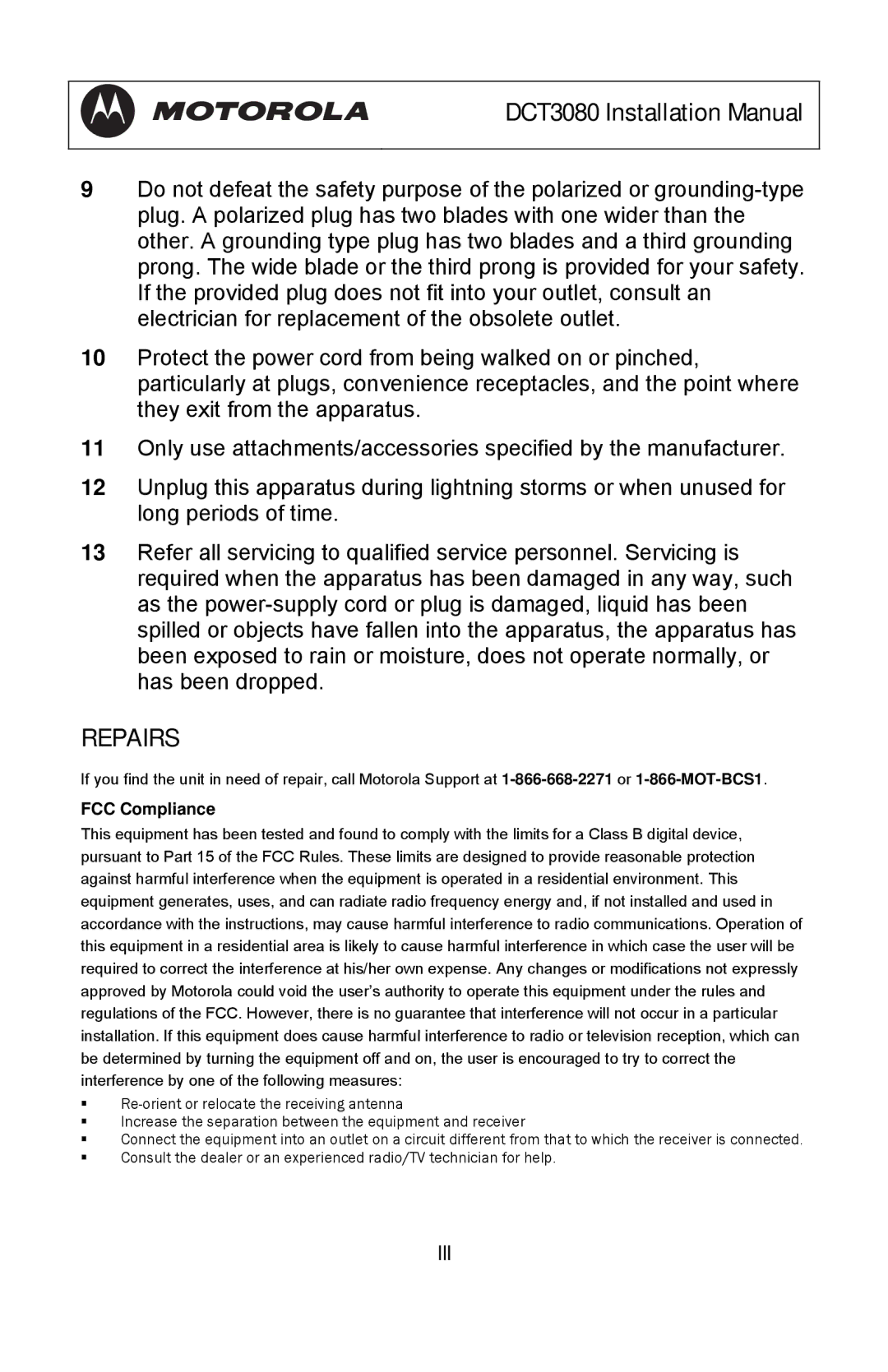 Motorola DCT3080 manual Repairs 