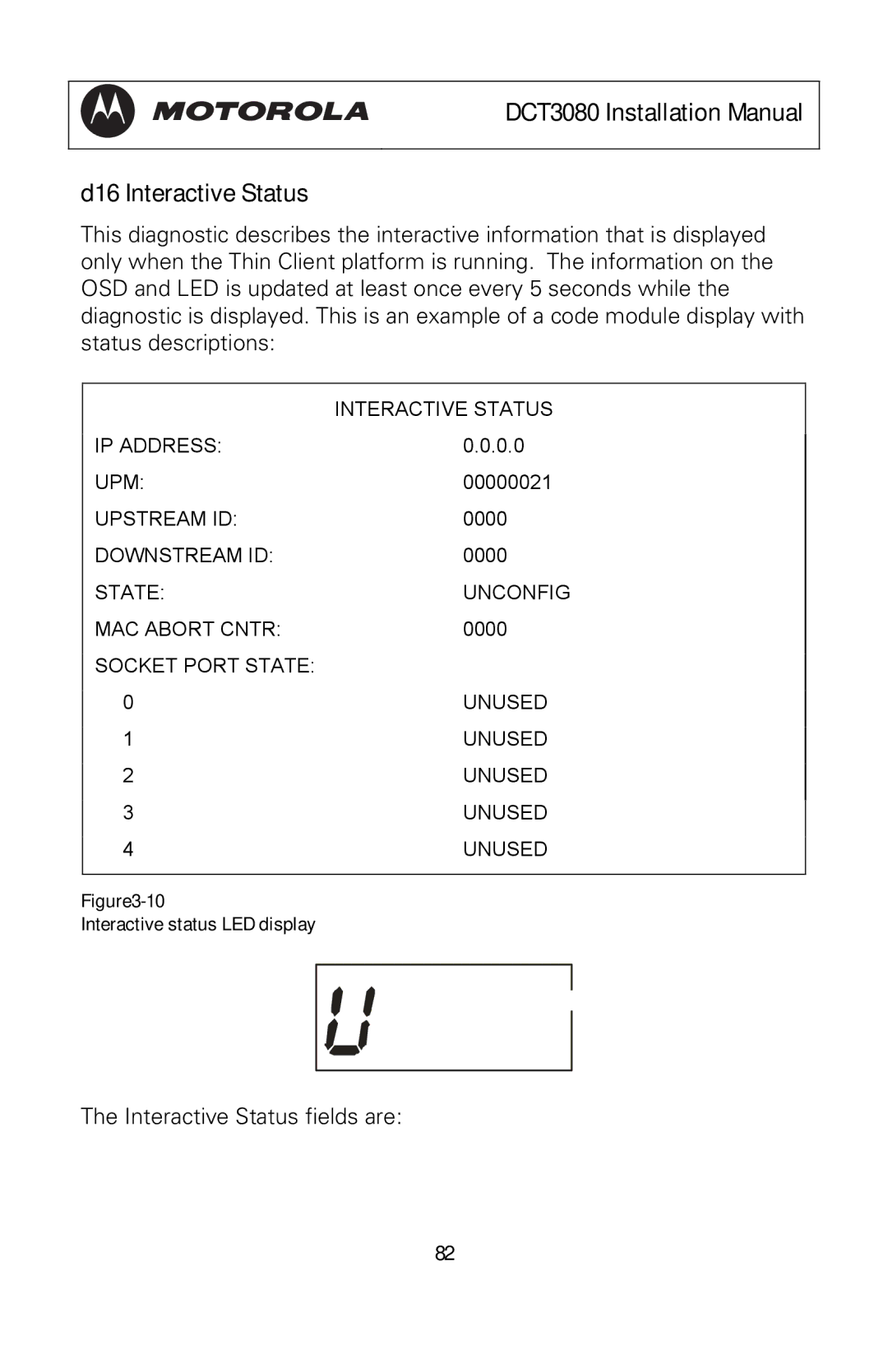 Motorola manual DCT3080 Installation Manual D16 Interactive Status, Interactive status LED display 