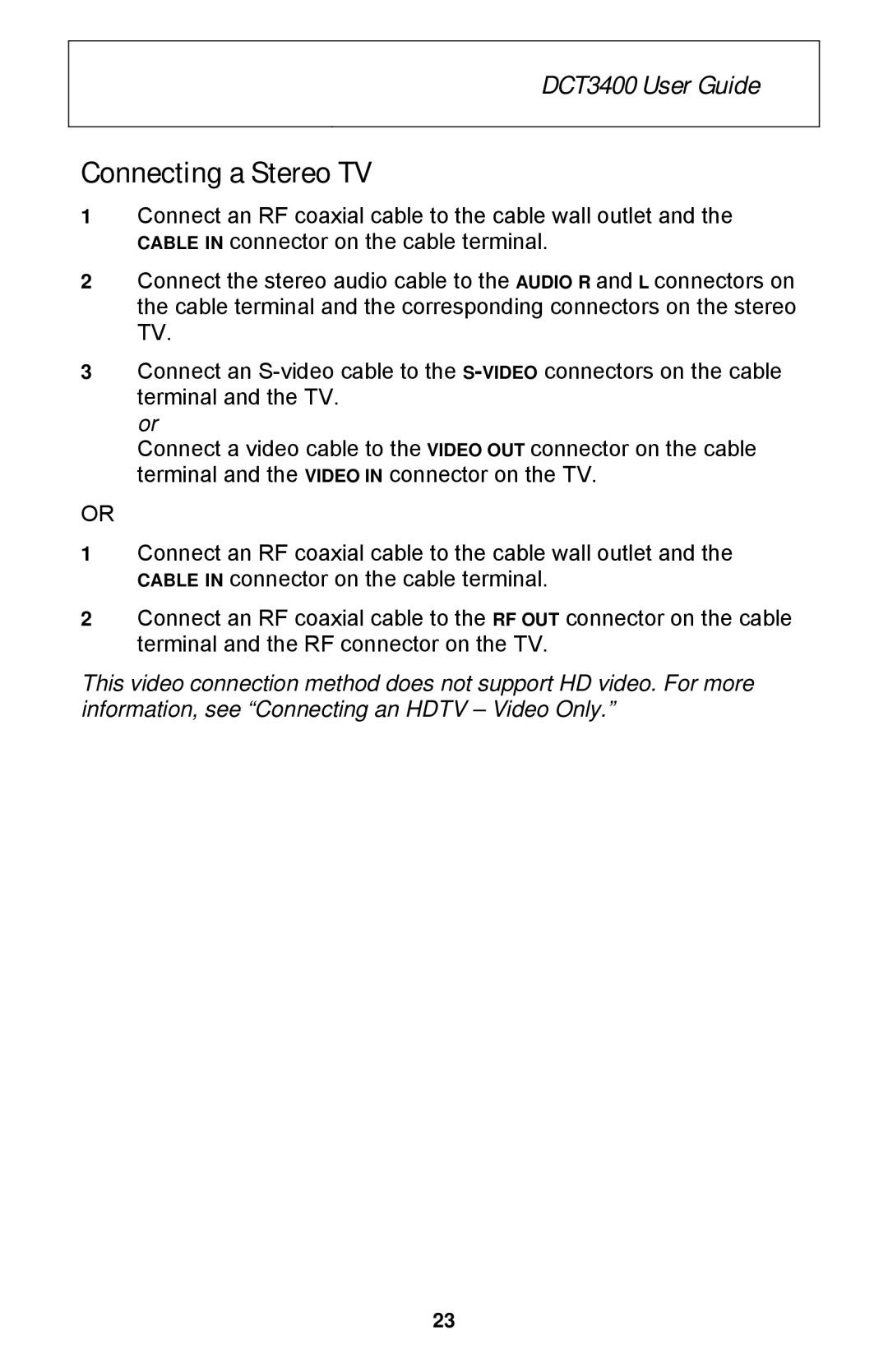 Motorola DCT3400 Series manual Connecting a Stereo TV 