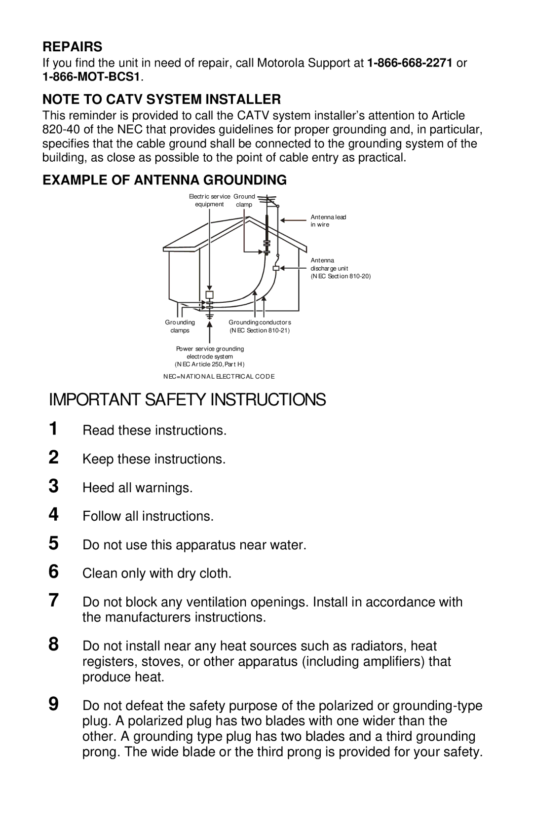 Motorola DCT3400 Series manual Important Safety Instructions 