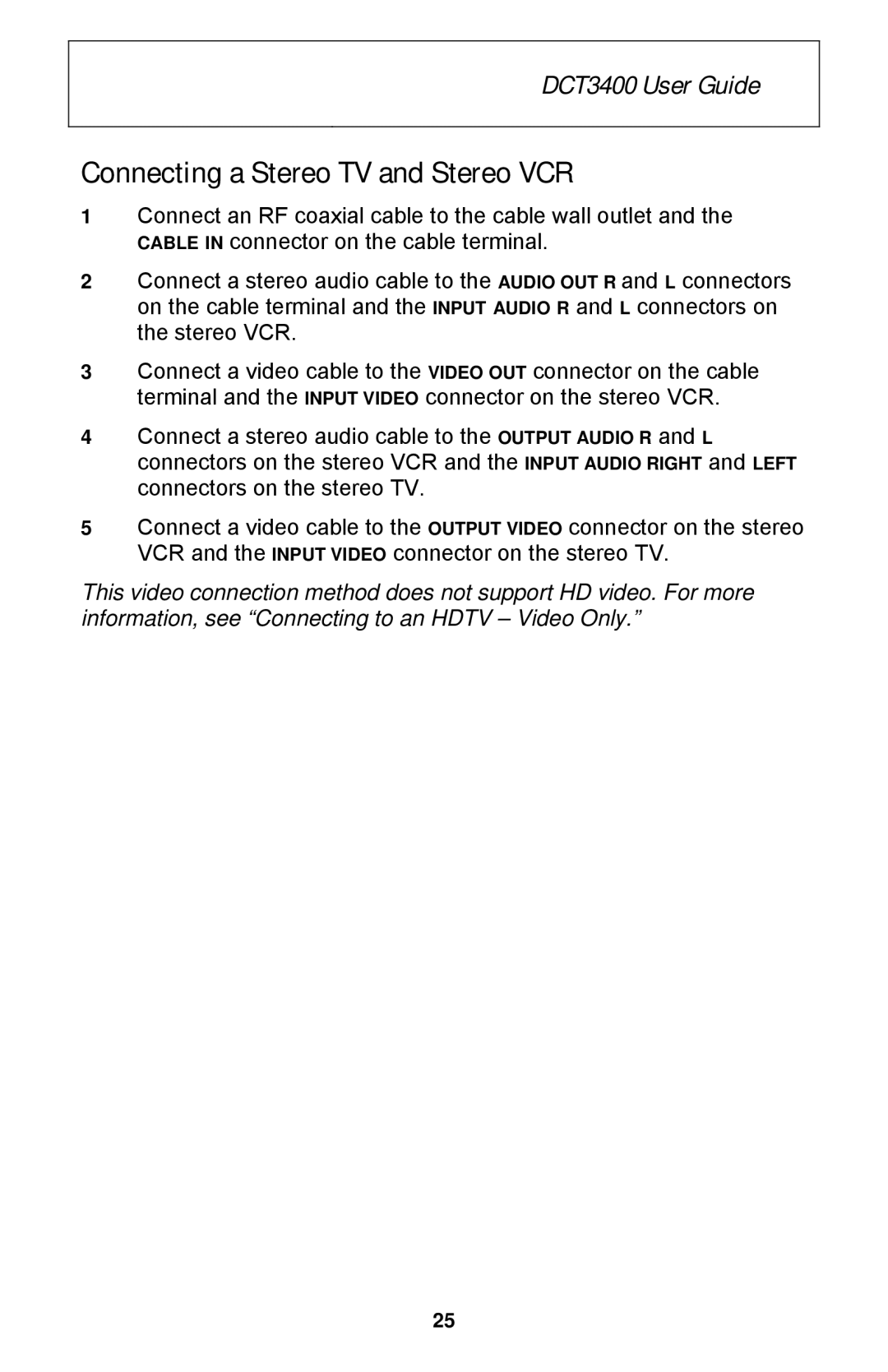 Motorola DCT3400 Series manual Connecting a Stereo TV and Stereo VCR 