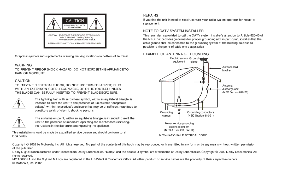 Motorola DCT5100 manual Repairs 