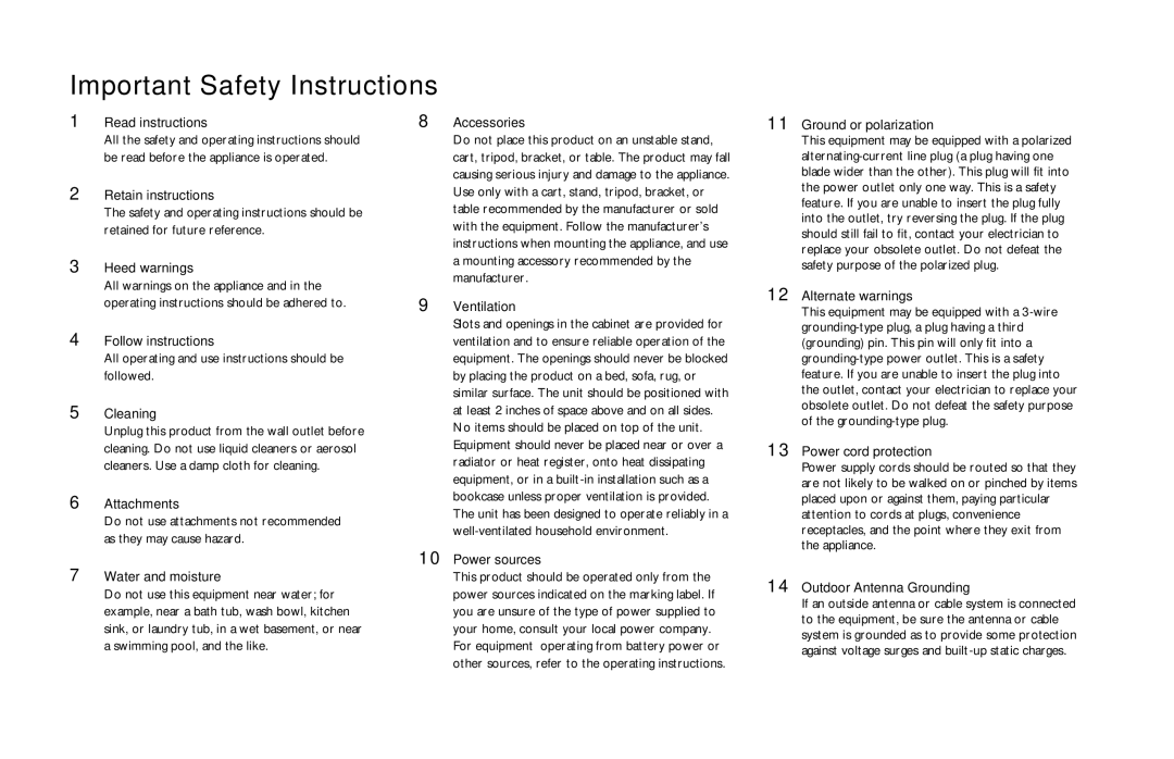 Motorola DCT5100 manual Important Safety Instructions, Cleaning 