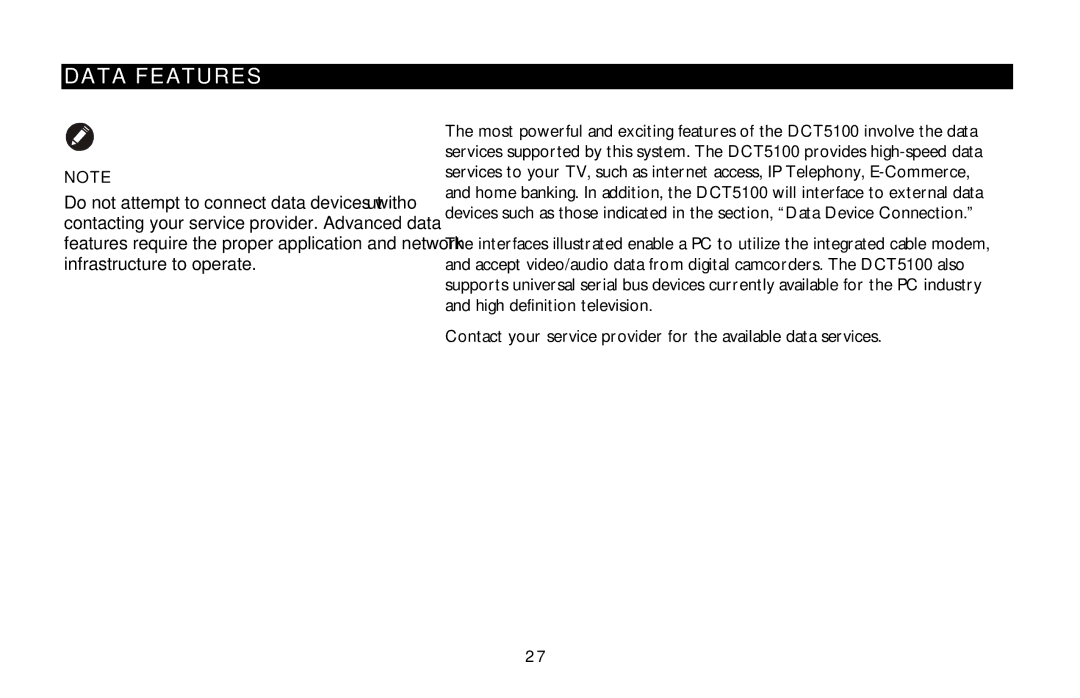 Motorola DCT5100 manual Data Features 