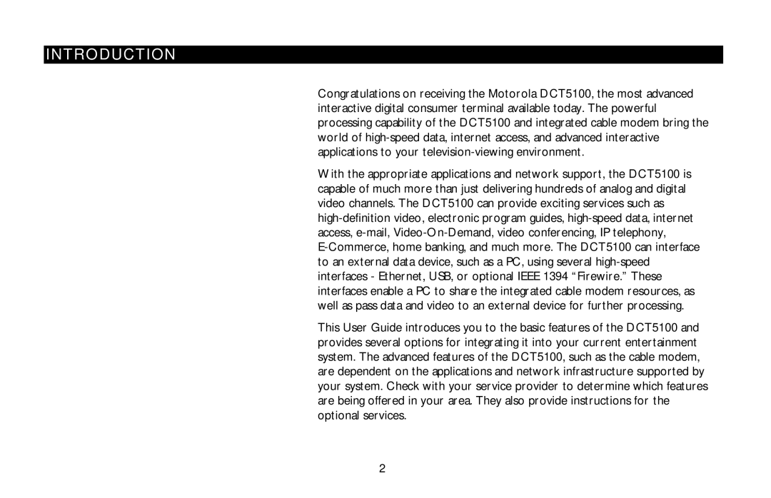 Motorola DCT5100 manual Introduction 