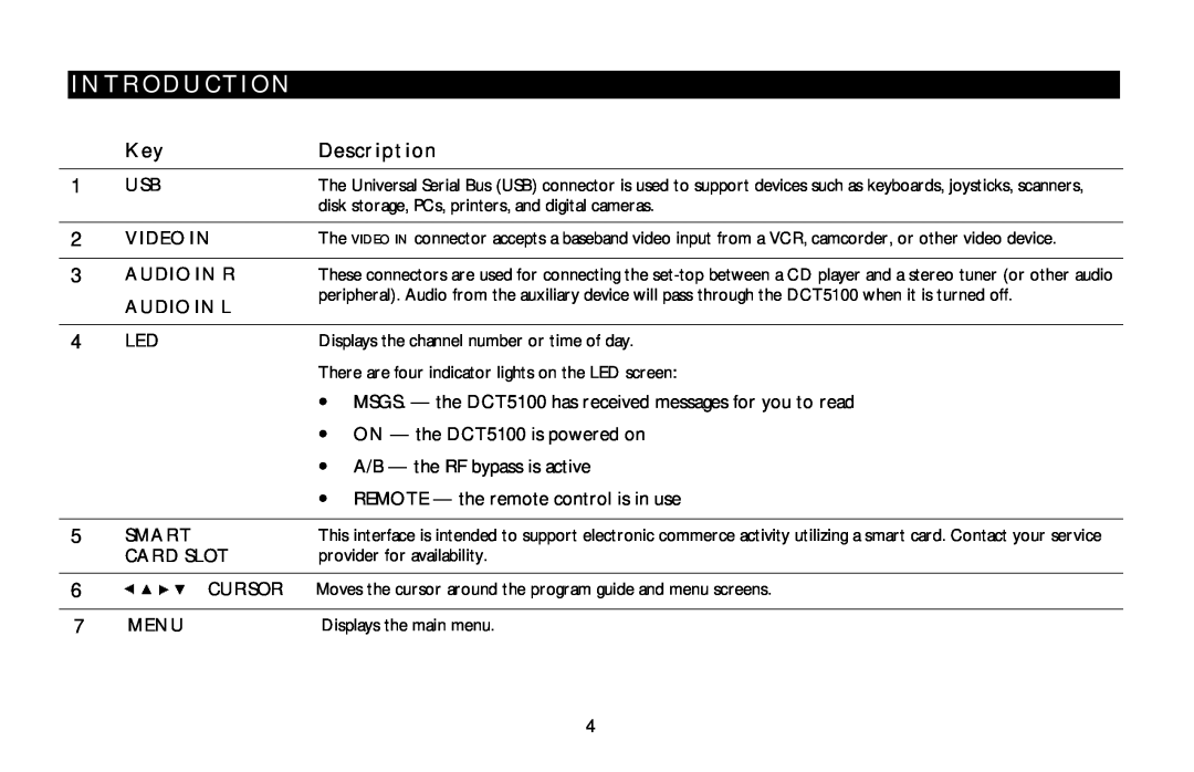 Motorola DCT5100 manual Introduction, Description 
