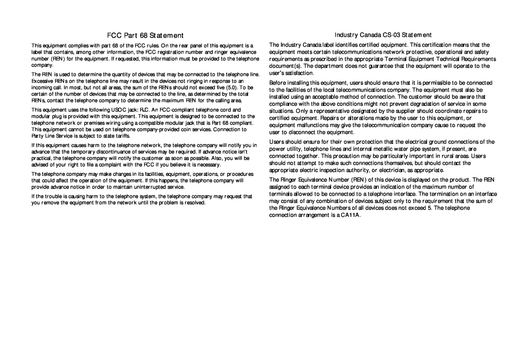 Motorola DCT5100 manual FCC Part 68 Statement, Industry Canada CS-03Statement 