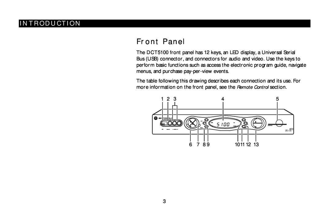 Motorola DCT5100 manual Front Panel, Introduction, 1011 