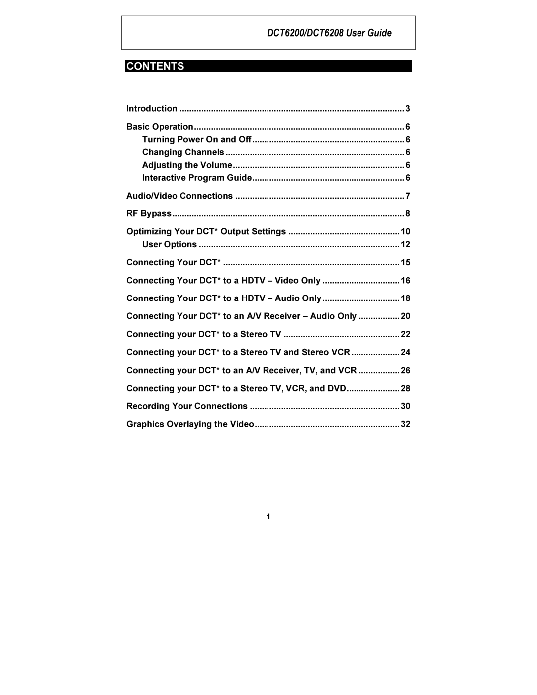 Motorola DCT6200, DCT6208 manual Contents 