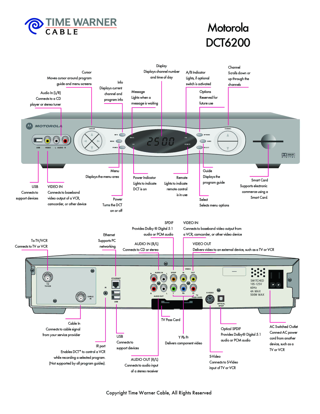 Motorola DCT6208, DCT6200 manual Motorola 