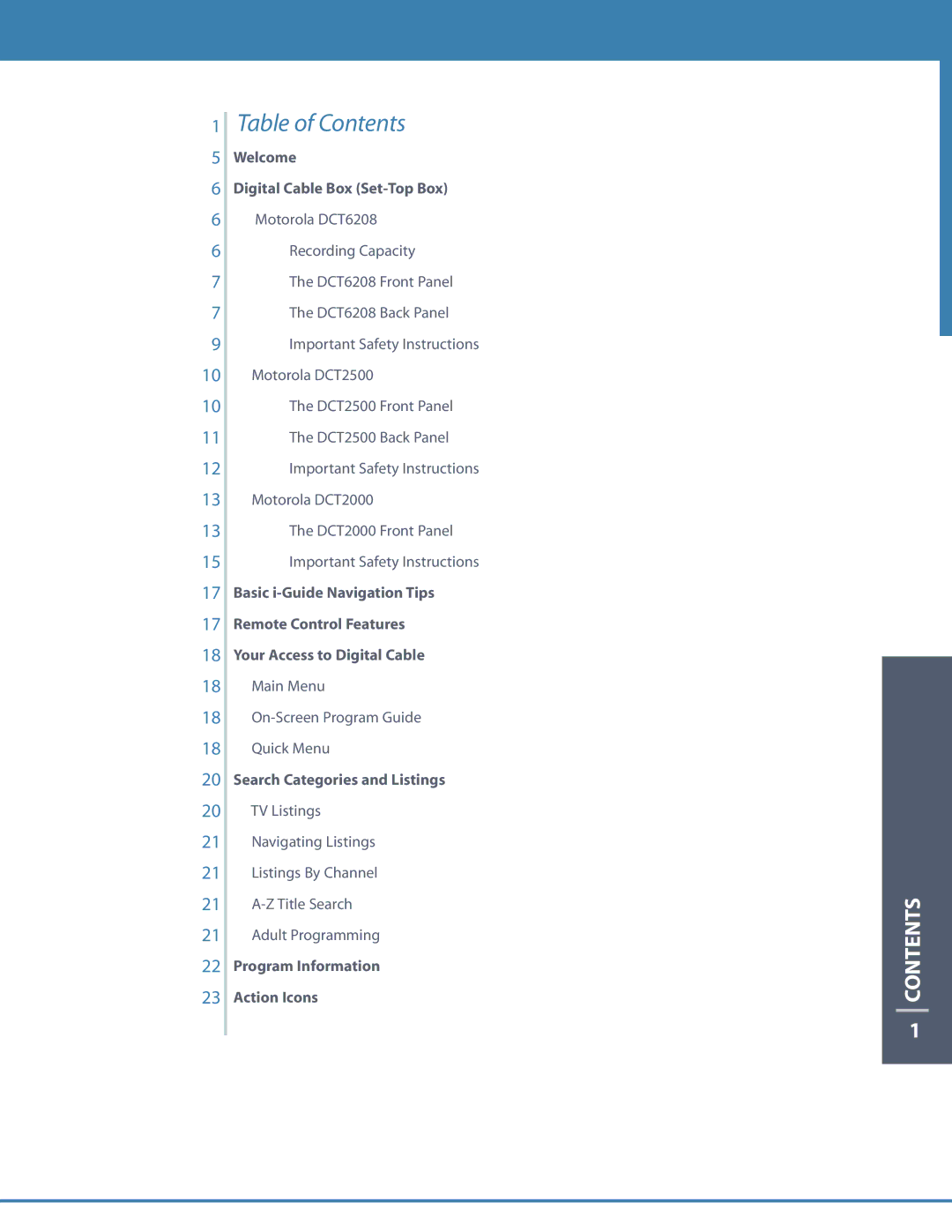 Motorola DCT6208 manual Table of Contents 