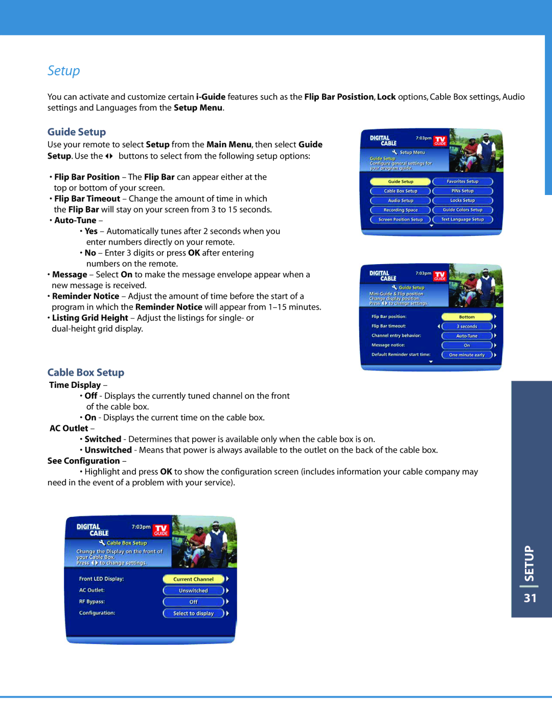 Motorola DCT6208 manual Guide Setup, Cable Box Setup 