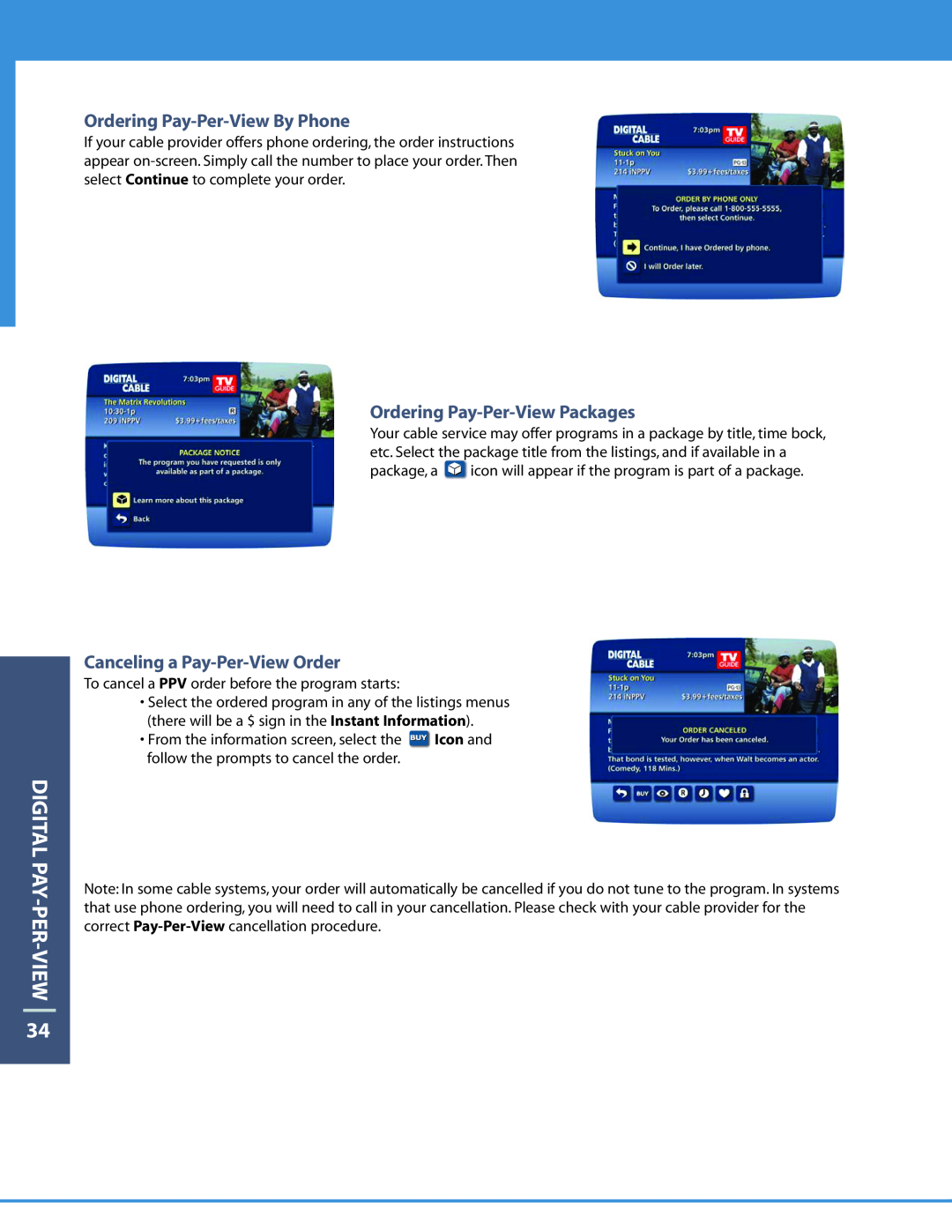 Motorola DCT6208 manual Digital Pay-Per-View, Ordering Pay-Per-ViewBy Phone, Ordering Pay-Per-ViewPackages 