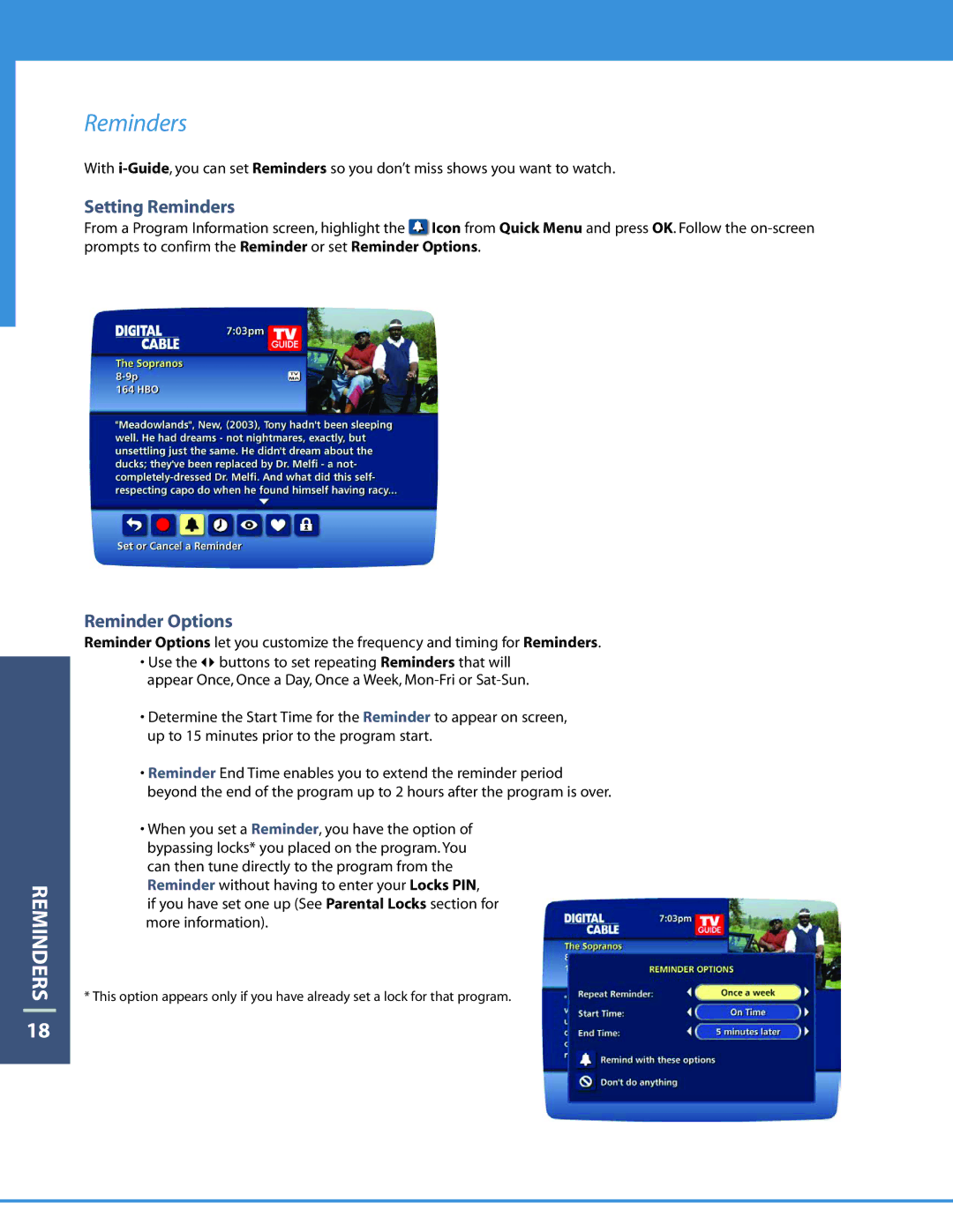 Motorola DCT6412 manual Setting Reminders, Reminder Options 