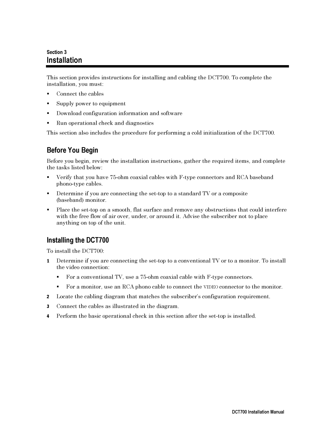 Motorola DTC700 installation manual Installation, Before You Begin, Installing the DCT700 