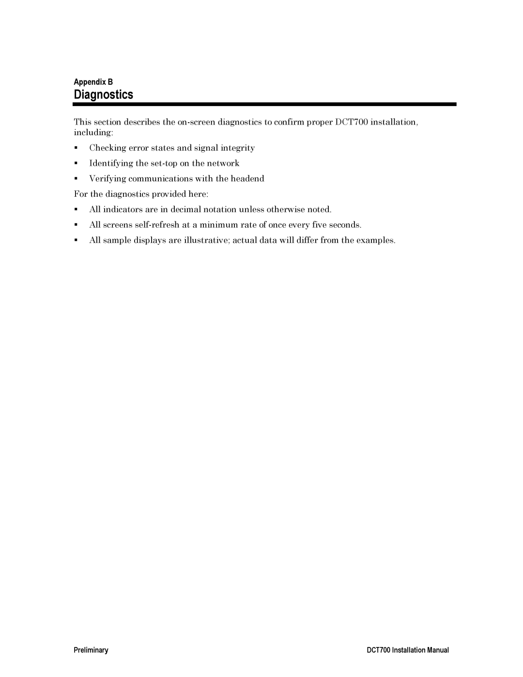 Motorola DTC700 installation manual Diagnostics, Preliminary DCT700 Installation Manual 