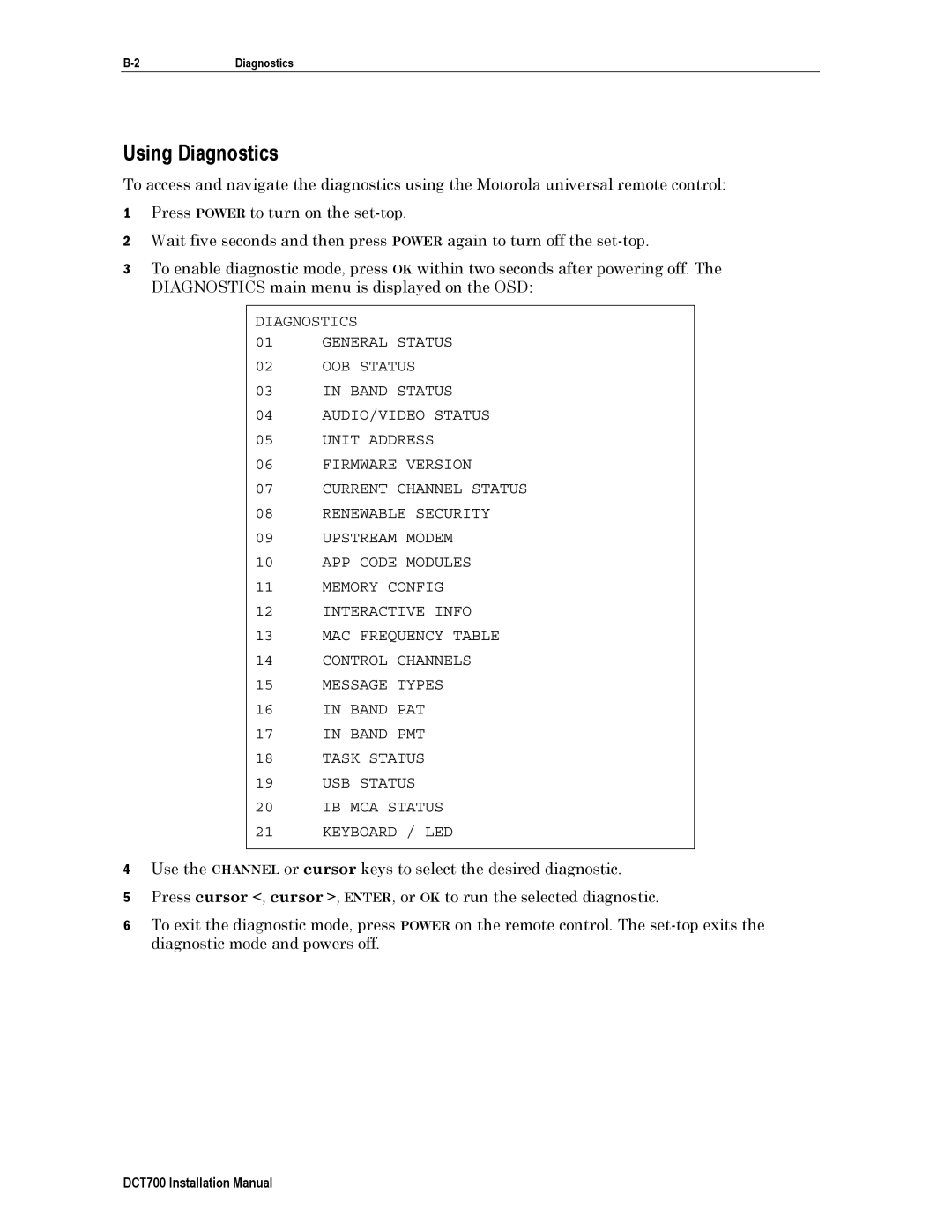 Motorola DCT700, DTC700 installation manual Using Diagnostics 