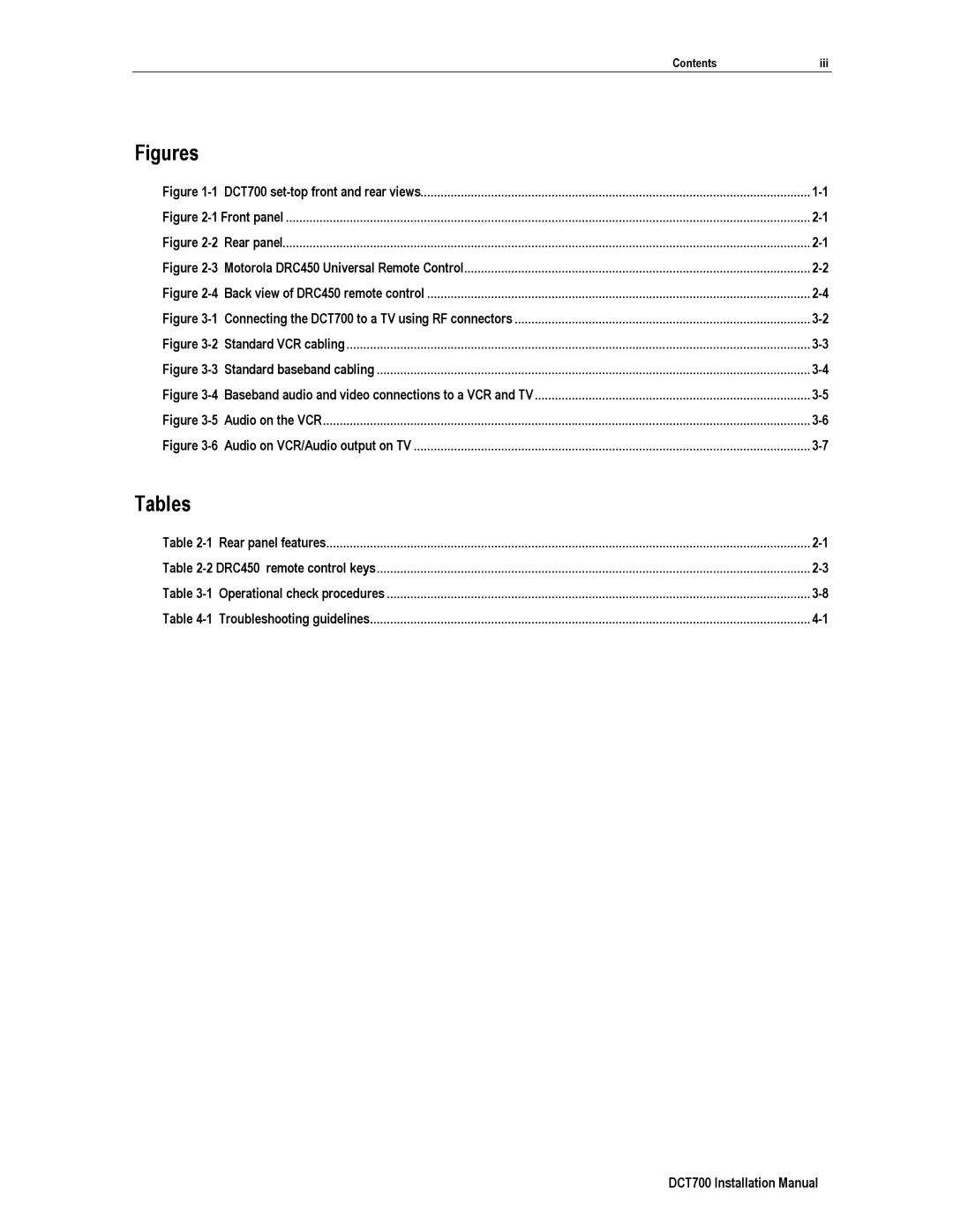 Motorola DCT700, DTC700 installation manual Figures, Tables 