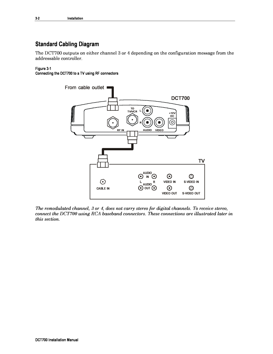 Motorola DTC700 installation manual Standard Cabling Diagram, DCT700, From cable outlet 