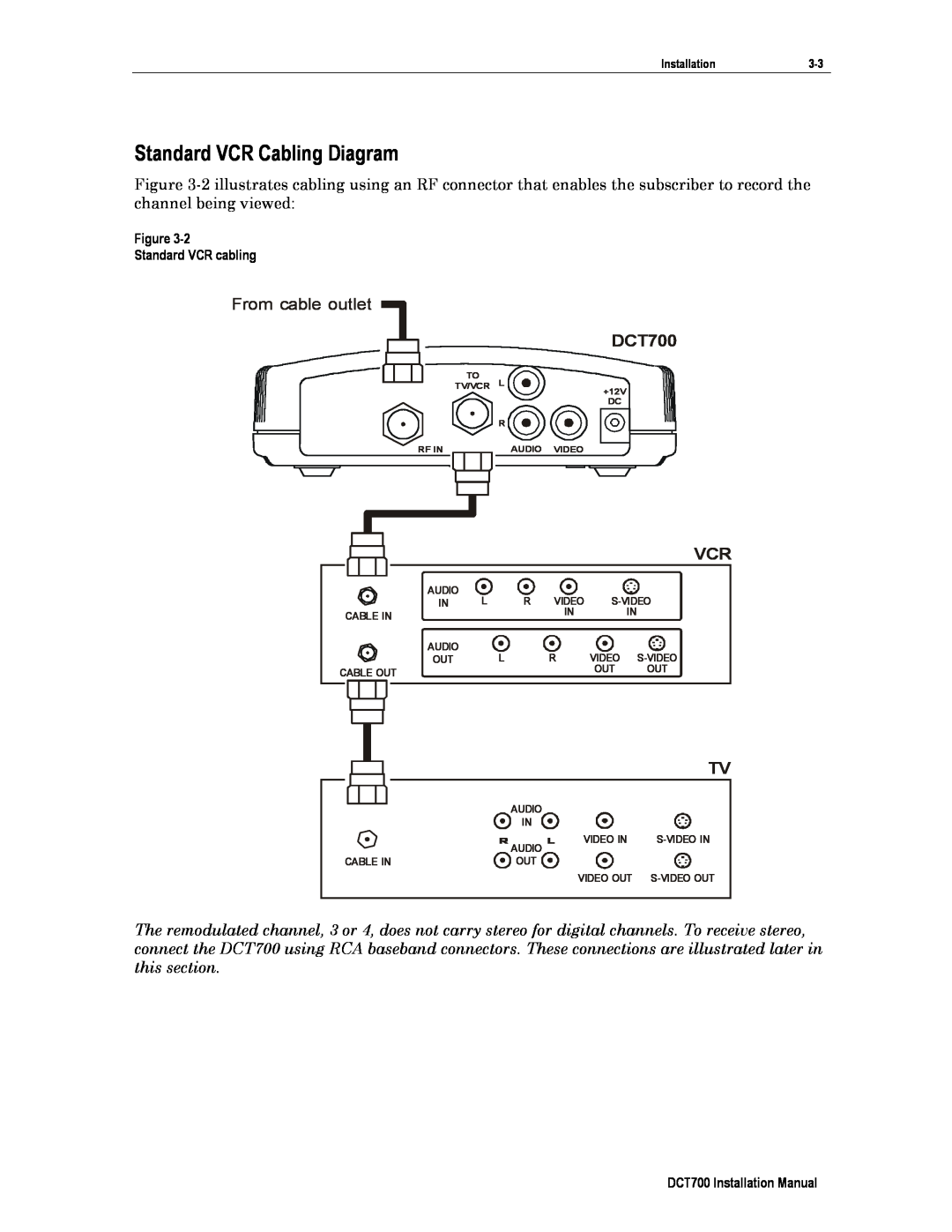 Motorola DCT700, DTC700 installation manual Standard VCR Cabling Diagram, From cable outlet 
