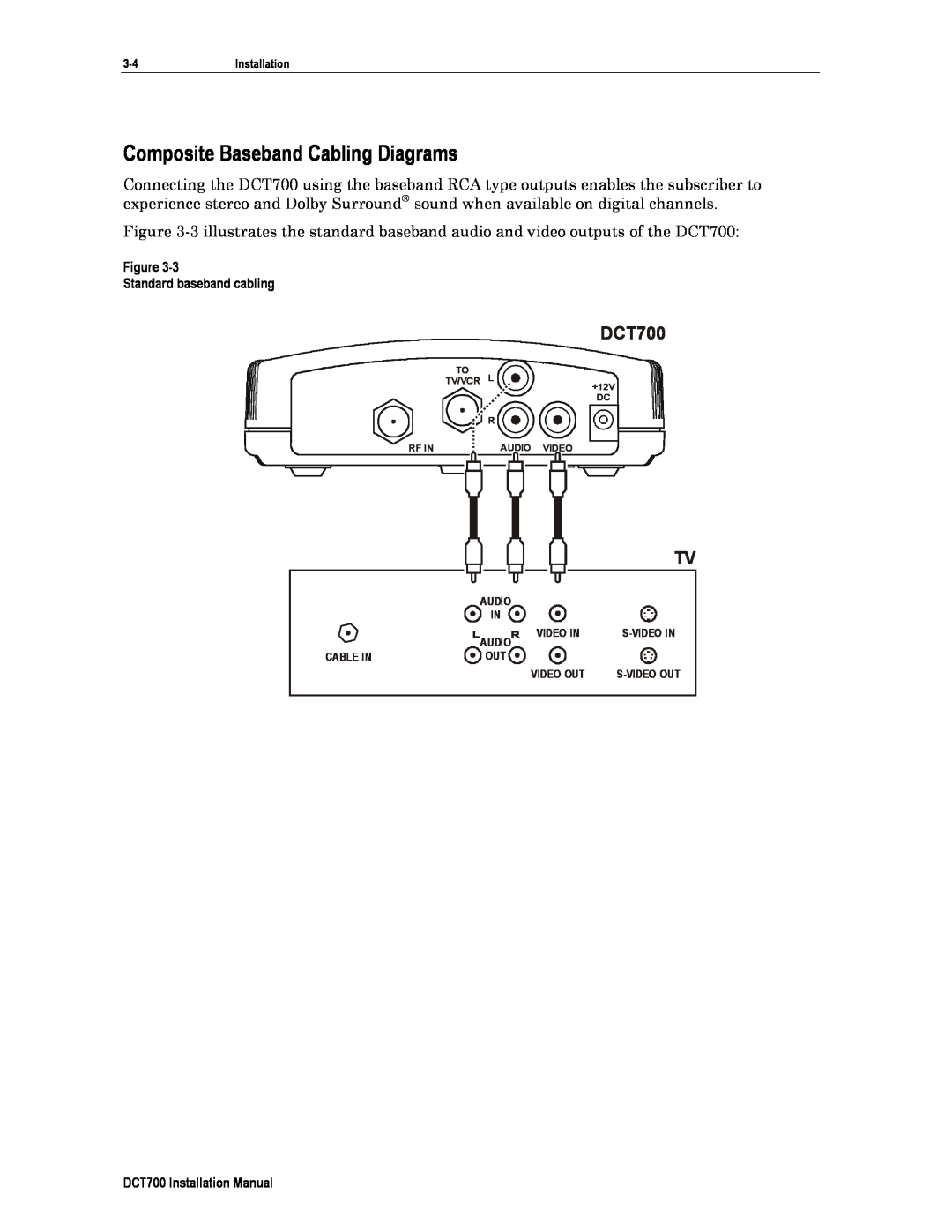 Motorola DTC700 Composite Baseband Cabling Diagrams, Figure Standard baseband cabling, DCT700 Installation Manual 