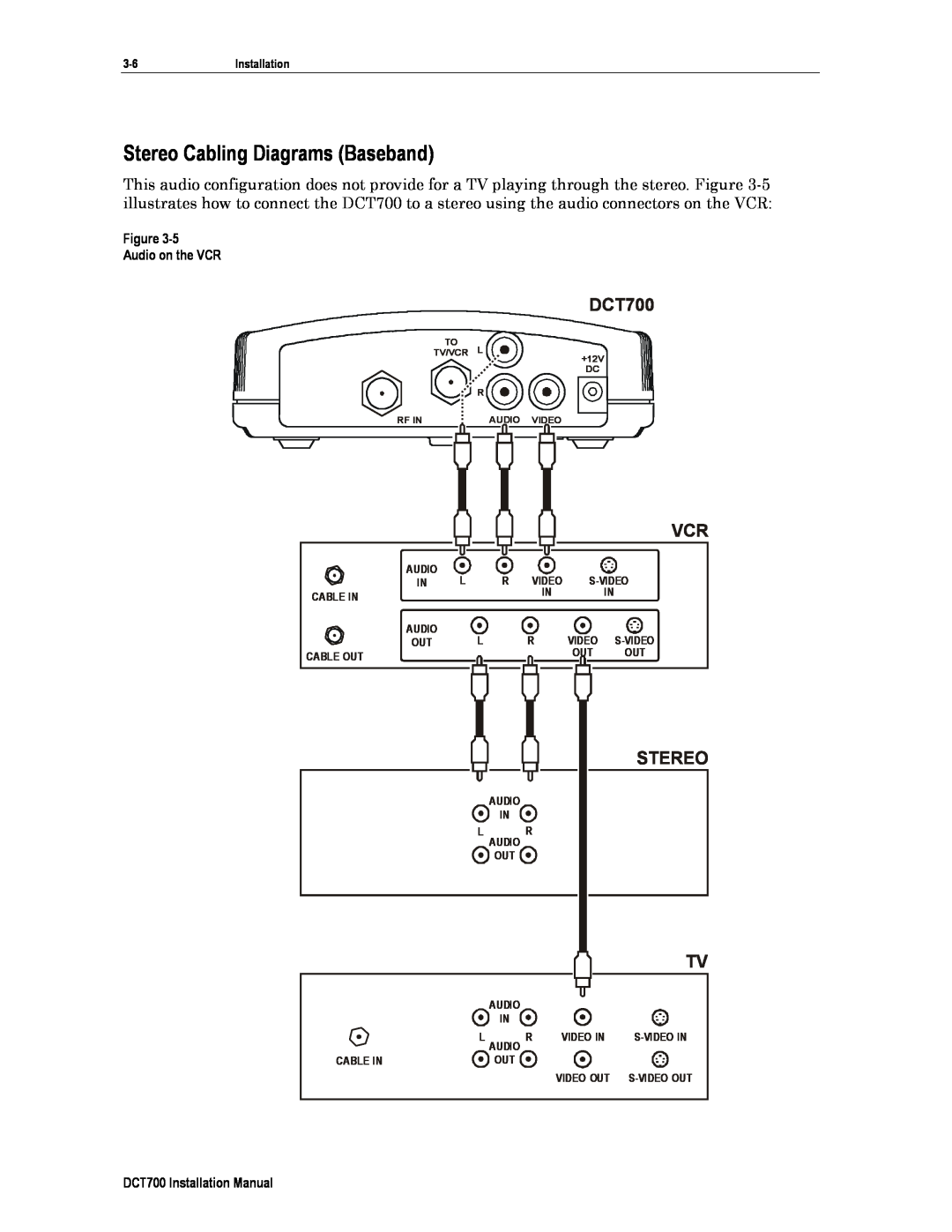 Motorola DTC700 installation manual Stereo Cabling Diagrams Baseband, DCT700 