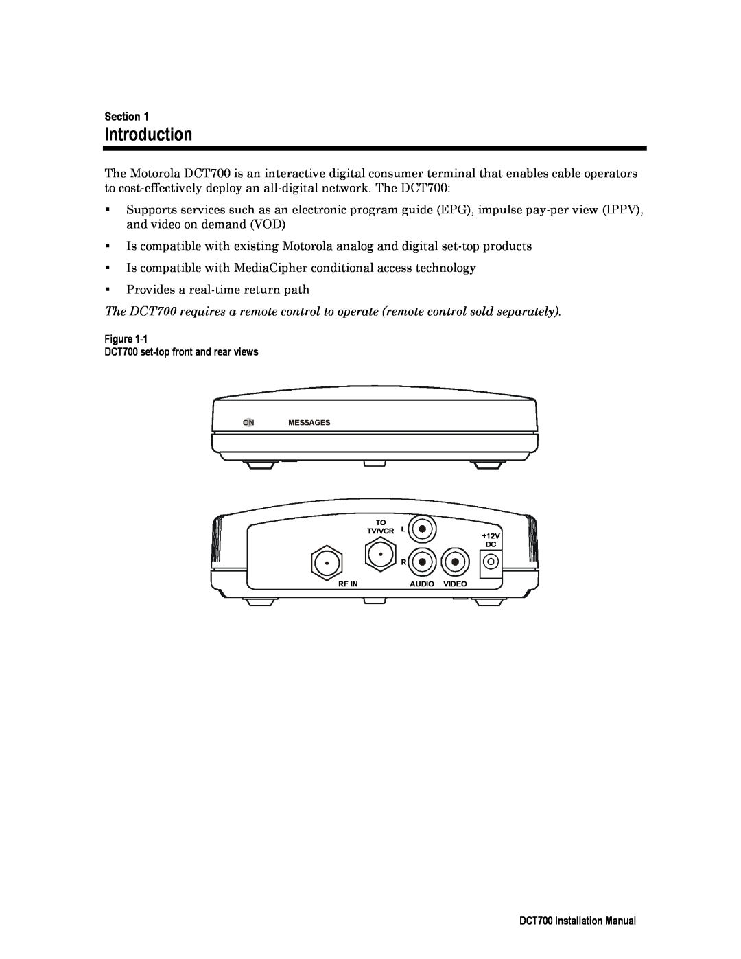 Motorola DTC700, DCT700 installation manual Introduction, Section 