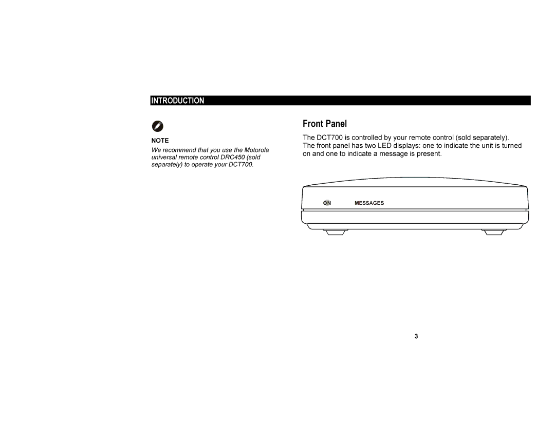 Motorola DCT700 manual Front Panel 